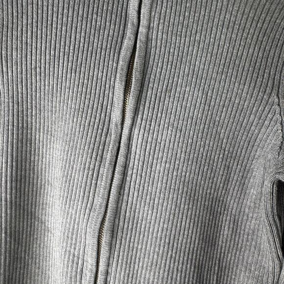 Eddie Bauer Women Soft Gray Knit Full Zip Ribbed Sweater Medium y2K - Picture 2 of 7